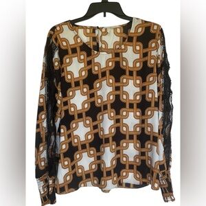 Used Brown and White Graphic Sleeve Blouse